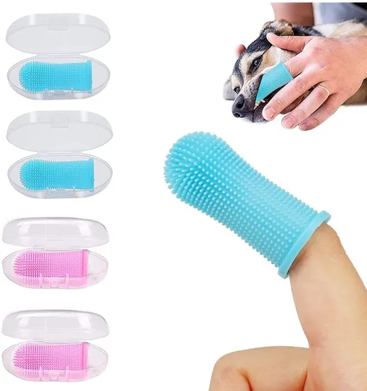 Silicone Dog Finger Toothbrush with Full Surround Bristles for Easy Cleaning