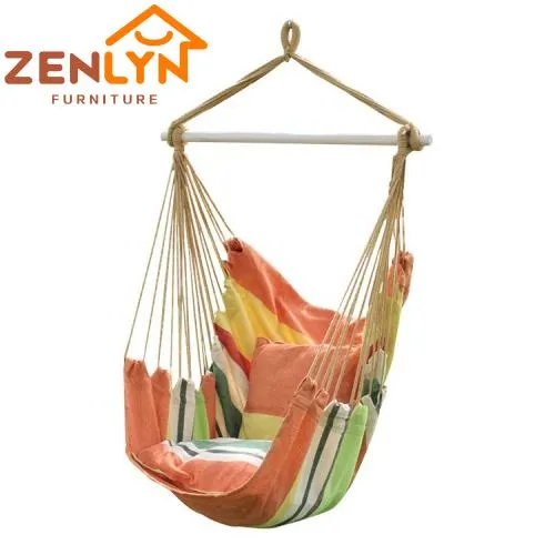 Outdoor Garden Patio Leisure Porch Swing Seat Hanging Armchair Brazilian Swing Hammock Cotton Canvas Rope Hanging Chair