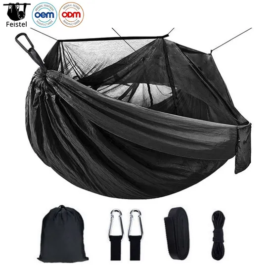 Multi-Color and Customized Rain Fly 210t Nylon Portable 2 Person Hammock with Mosquito Net Outdoor Parachute Hammock