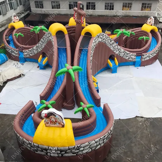 Custom Made Mobile Portable Commercial High Quality Water Pirate Ship Theme Giant Inflatable Parks