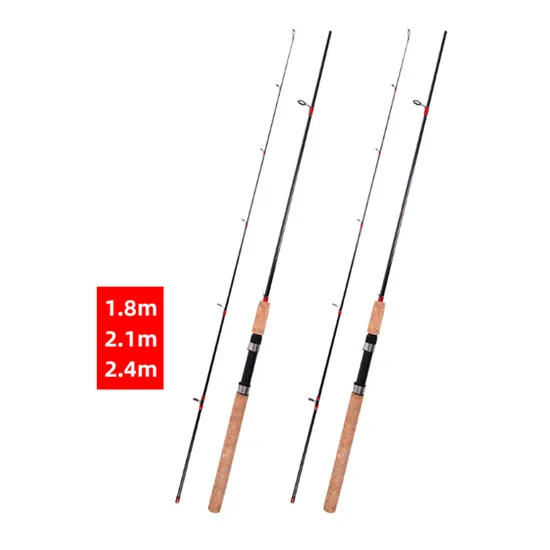 1.8m, 2.1m, 2.4m 2 Section Long Wooden Cork Handle Carbon Lure Rod