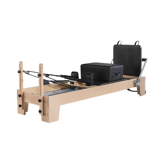 Elegant White Maple Wood Pilates Reformer with Adjustable Resistance Levels
