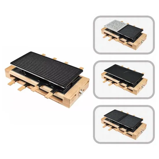 2 in 1 Wooden Raclette Charcoal Grill for Indoor Barbeque