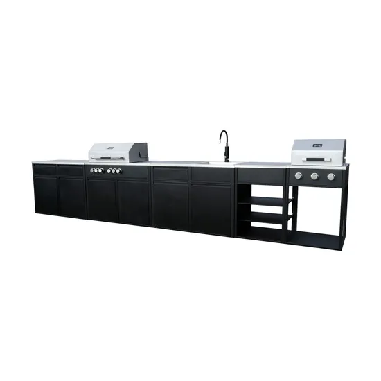 Modular Outdoor Stainless Steel BBQ Grill with 2 Burners and Storage Cabinet