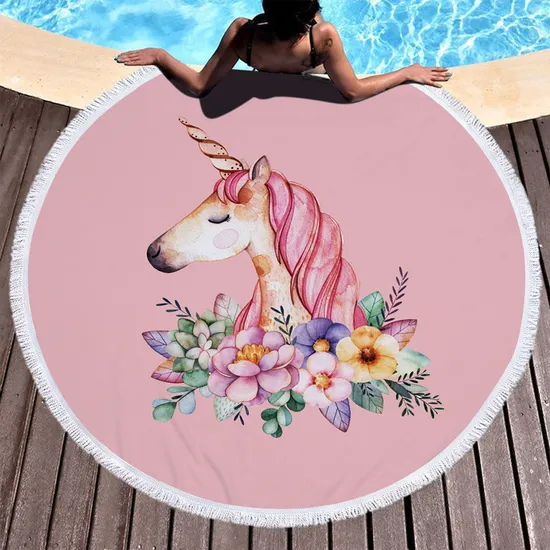 Summer Round Beach Mats Non Sand with Tassels Ultra Fiber Beach Mat