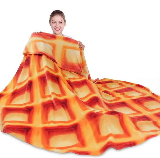 Double Sided 71 Inches for Adult and Kids, Novelty Realistic Waffles Food Throw Blanket, 285 GSM Soft Flannel Blanket