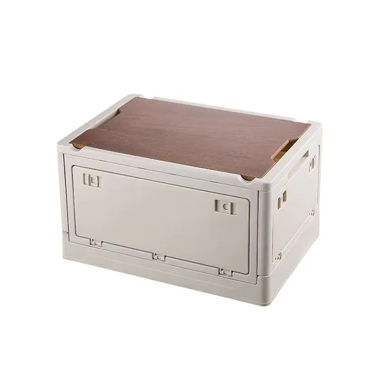 Outdoor Storage Box with Wooden Lid for Camping, Car, Toys, Picnic