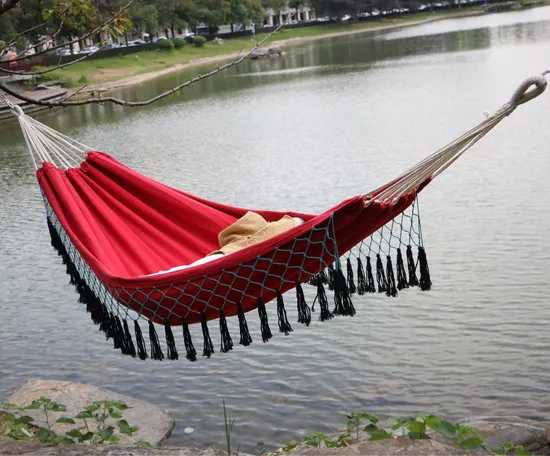 Portable Canvas Outdoor Swing Macrame Hammock with Tassels