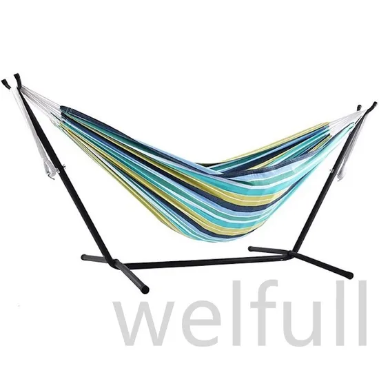 Portable Outdoor Patio Use Hammock Swing Chair Portable Relaxation Canvas Travel with Stand for 2 Person with Carrying Case