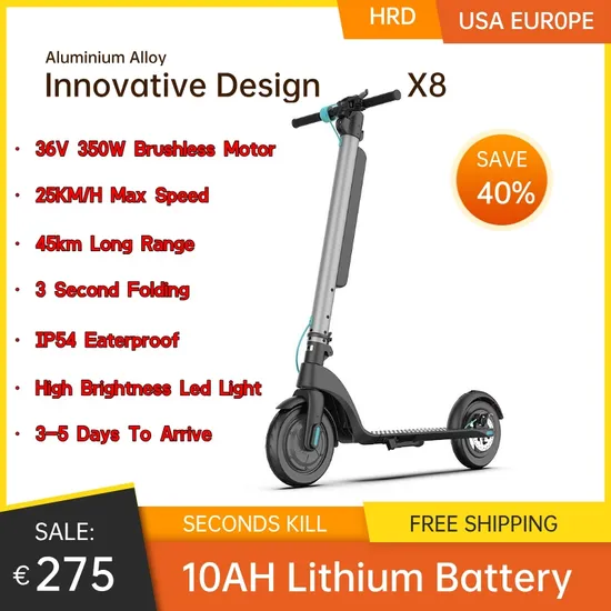 (Fast shipping From Us/European) Foldable X8 Children E-Scooters City Cheap Price Aluminium 36V350W 10ah Lithium Battery Electric Mobility Scooter for Adult