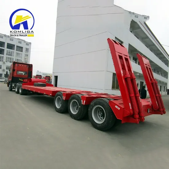 3 Axle Low Bed Truck Trailer Parts 50 60 Ton Lowboy Trailer Ramps