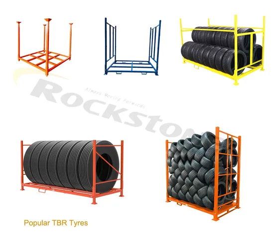 Customized Heavy Duty Stack Rack Orange Powder Coating Steel Foldable Metal Warehouse Stacking Tire Rack Truck and Bus Stack Rack for Sale