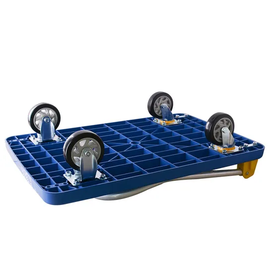 Blue Platform Plastic Foldable Trolley with Double Ball Bearing for Warehouse Industry