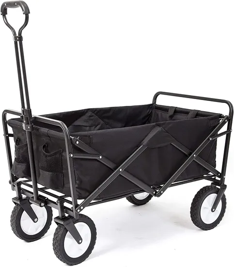 Outdoor Picnic Beach Camping Wagon Black Camping Cart Trolley Garden Trail Foldable Collapsible Folding Utility Cart Wagon