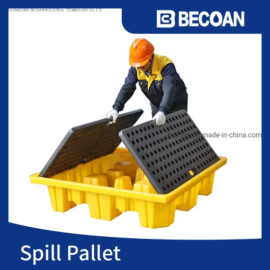 Heavy Duty Industrial 4 Drum Rackable Recycle Plastic Spill Pallet for Spill Control