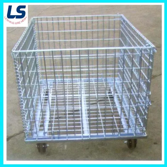 Wire Mesh Container with Caster and Fork Stirrups