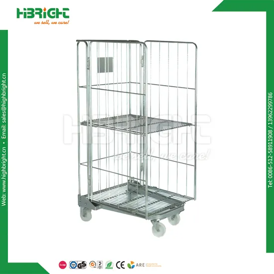 Metallic Supermarket 2, 3, 4 Panels Warehouse Nestable Roll Container Rolling Cage