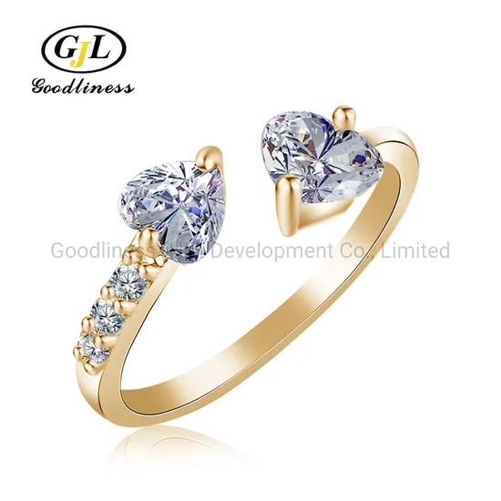 Double Heart Full Drill Opening Average Code Zicon Women′s Ring Jewelry