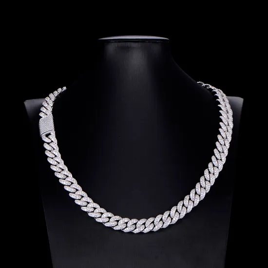 Hot Sell Iced out Cuban Link Hip Hop Moissanite Cuban Chain Necklace