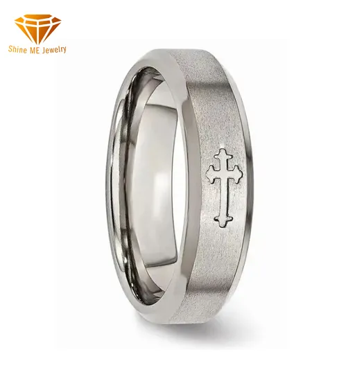 New High Quality 6mm Pure Titanium Ring Simple Cross Fashion Ring for Men Tr4225