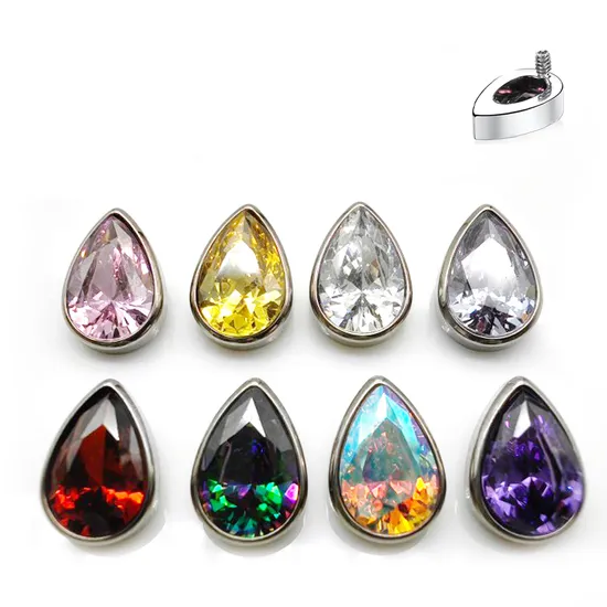 Titanium Internally Threaded CZ Paved Pear with Pear CZ Center Labret Top Earring