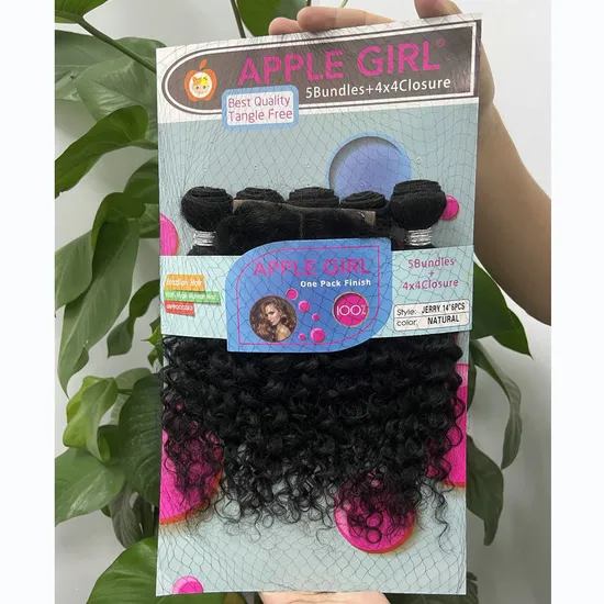 Cheap Price Apple Girl 10A Grade Natural Black Color Kinky Curly Human Hair Bundles with 4*4 T Part Lace Closure for Women