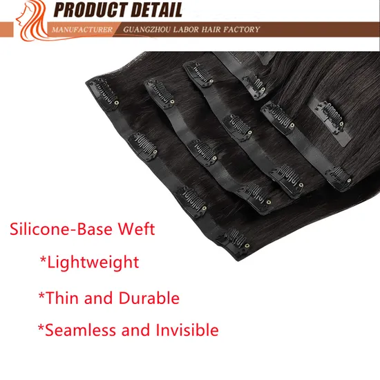 Wholesale Silicone-Based Seamless Invisible PU Clip-Ins Human Hair Weft for Fashionable Women