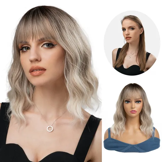 New European and American Women with Short Hair and Curly Hair Full Head Rose Net High Heat Silk Imitation of Wigs