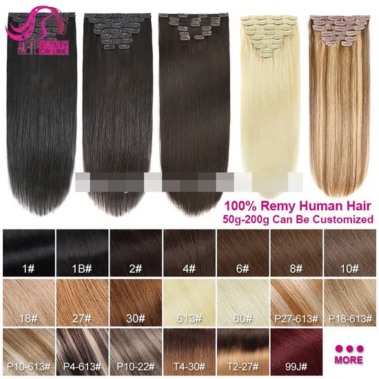 100% Virgin Russia Hair Double Drawn Luxury 100g 120g 160g 220g 240g Thickness with Lace Seamless Clip in Human Hair Extensions