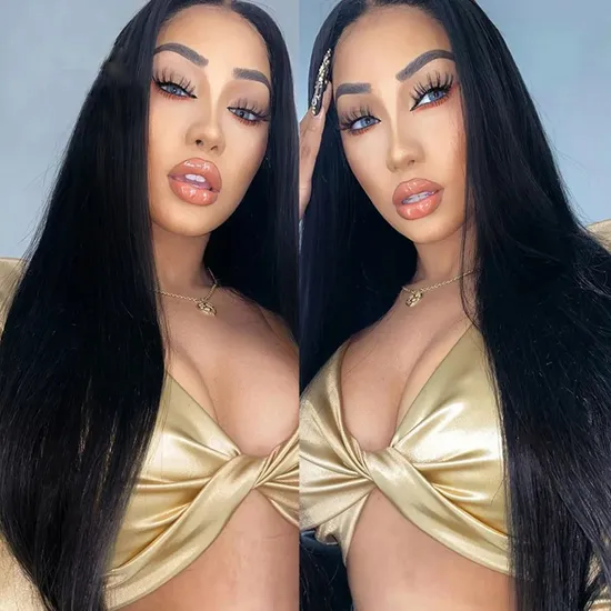 Hot Selling Factory Wholesale 150% Density Straight Wave HD Transparent Brazilian Virgin 13X4 Human Hair Lace Frontal Wigs Full Lace Human Hair Extension Wigs