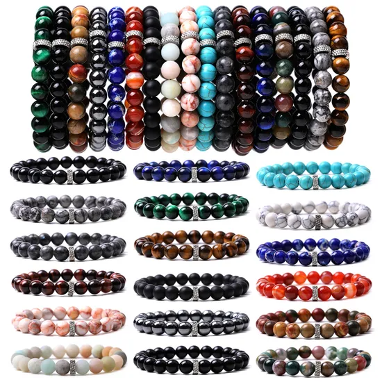 Wholesale 8mm Cheap Natural Crystal Agate Tiger Eye Obsidian Onyx Gemstone Beads Amethyst Bracelets for Women