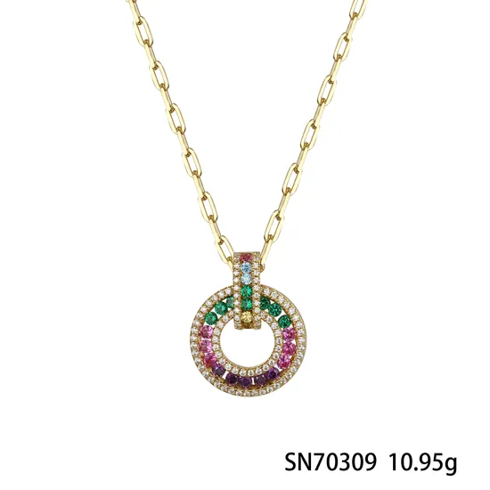 Hot-Selling Elegant Rainow Stones 925 Sterling Silver Necklace