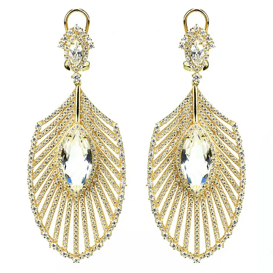 Factory Wholesale New High-Grade 925 Fashion Zircon Feather Earrings Jewelry