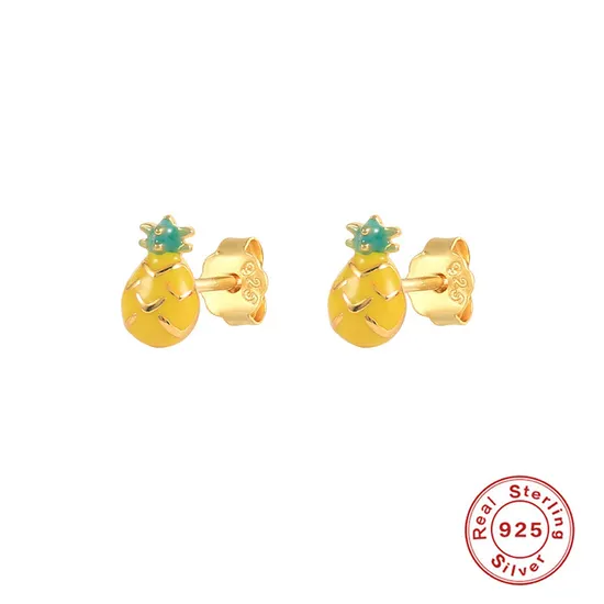Wholesale Price Silver Fruit Design Earring Stud with Enamel in Rhodium for Woman