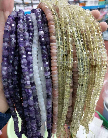 5X7mm~5X8mm Natural Faceted Gemstone Rondelle Beads (Labradorite / Moonstone / Aquamarine / Amethyst / Morganite)
