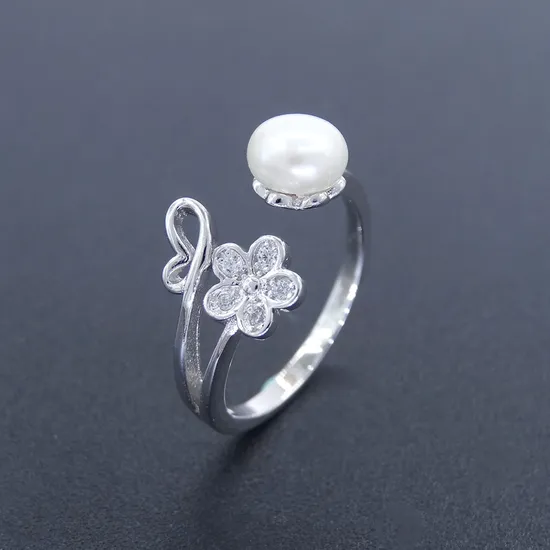 Sample Sterling Silver Pearl Imperial Crown Natural Pearl Jewelry Ring