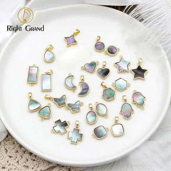 Wholesale Jewelry Making Mother of Pearl Custom Pendant Gold Plated Shell Charm