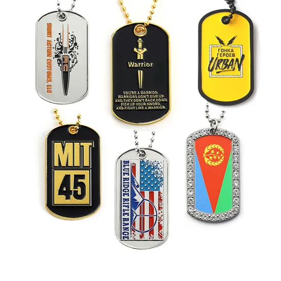 Promotional Gift China Manufacturer Custom Stainless Steel Name ID Metal Iron Stamped Printing USA Country Flag Army Logo Camouflage Military Dog Tag with Chain