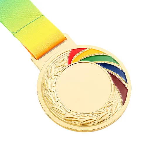 Custom Blank Gold Plated Souvenir Metal Sports Award Medal with Ribbons