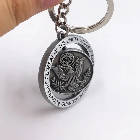 Custom Rotating Metal Keyring Blank Keychain Round Engraved Logo Rotating Key Chain