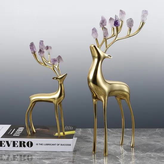 Modern Brass Ornaments Indoor Decorations Wedding Gifts Deer Animal Statues for Home Decor