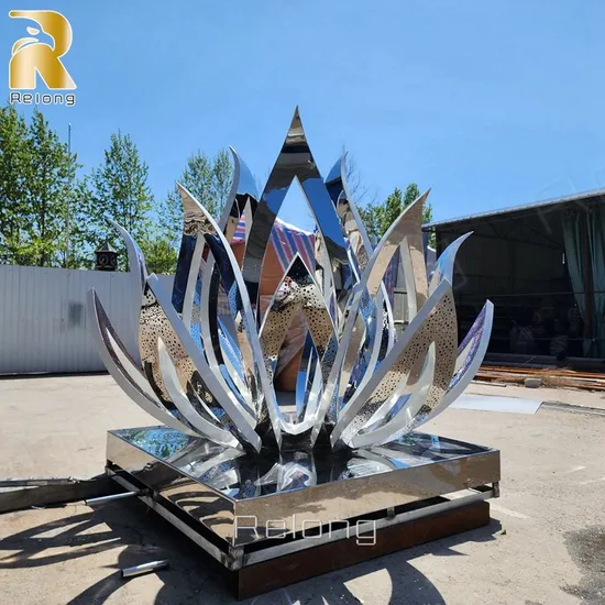 Modern Outdoor Decorative Stunning Metal Lotus Flower Statue Stainless Steel Water Fountain Sculpture