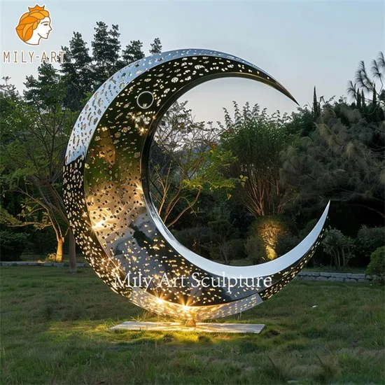 Modern Pravite House Yard Decor Metal Lighting Statue Stainless Steel Half Moon Sculpture for Sale