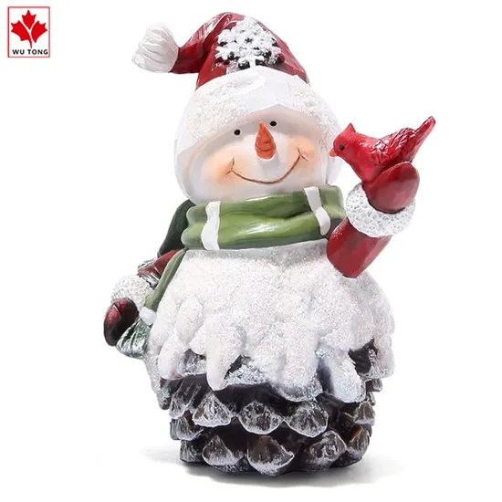 Funny Resin Christmas Items Snowman with Bird Figurine Home and Holiday Decoration