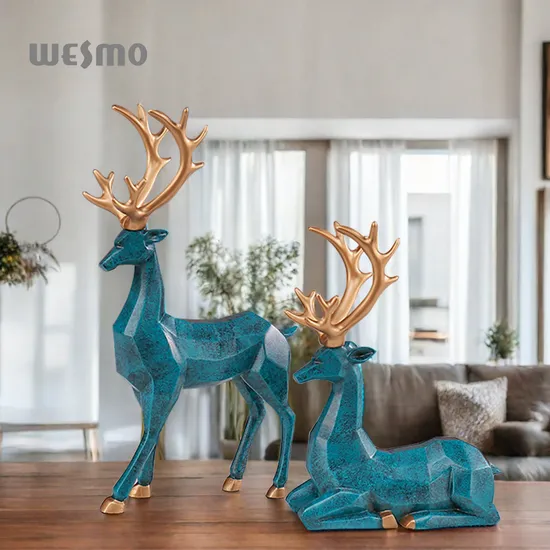 High-End Painting Minimalist Home Decoration Resin Animal Craft Deer Figurine Statue Antique Blue and Gold Polyresin Sculpture for Home Hotel Office