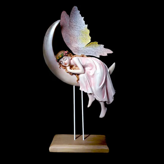 28cm 11inch Sleeping Angel on The Moon Bedroom Decoration Customized Resin Ornament Gift for Girl