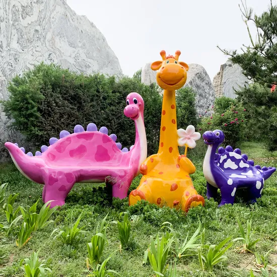 Amusement Park Interactive Prop Fiberglass Resin Cartoon Dinosaur Animals Seating for Outdoor Decoration