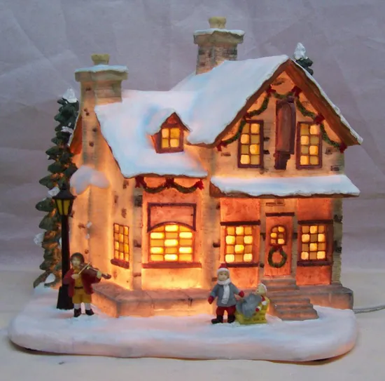 Customized LED Resin Christmas House Ornament for Home Decor