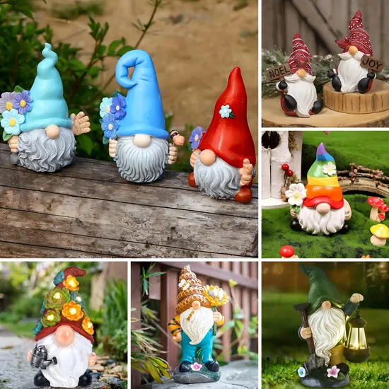 Wholesale Price OEM Manufacturer Sitting Standing Outdoor Xmas Christmas Decorations Polyresin Statues Crafts Poly Resin Custom Garden Gnome Figurines Factory