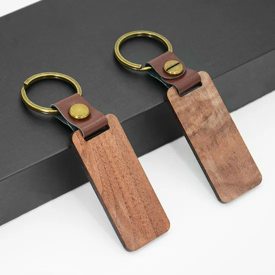 Free Design Custom Laser Engraved Blanks Wood PU Leather Key Chains Wooden Keychain